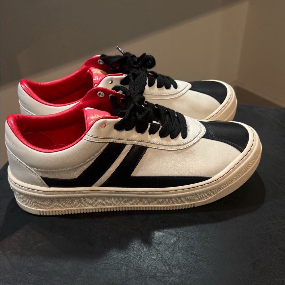 Lanvin White and Black Sneakers with Red Accents